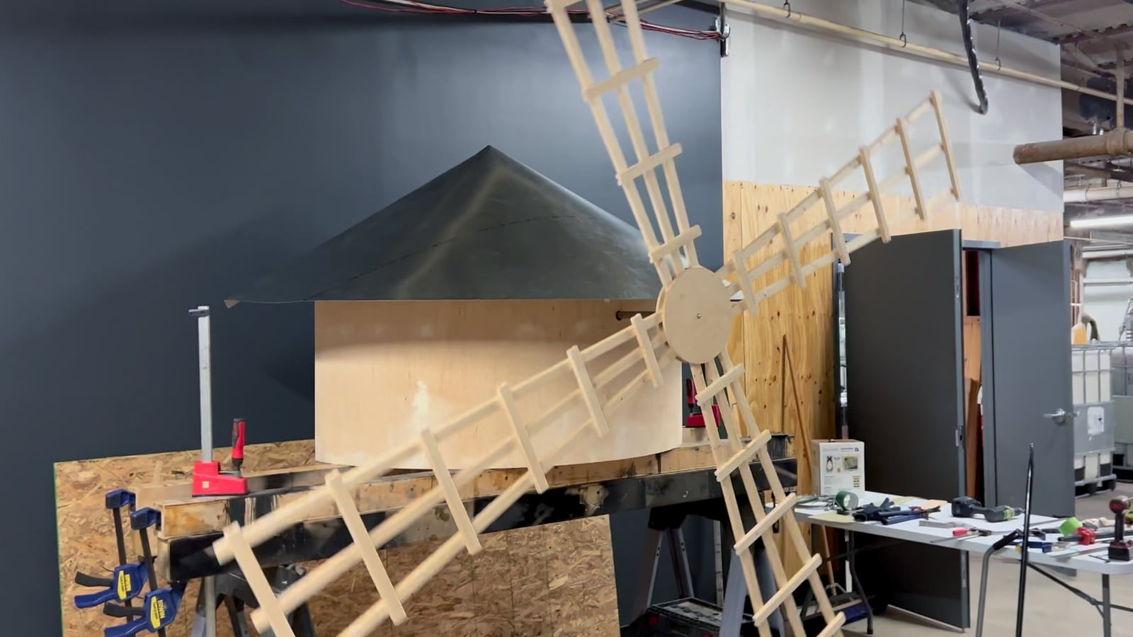 Sheet metal roof, blades, and drive housing