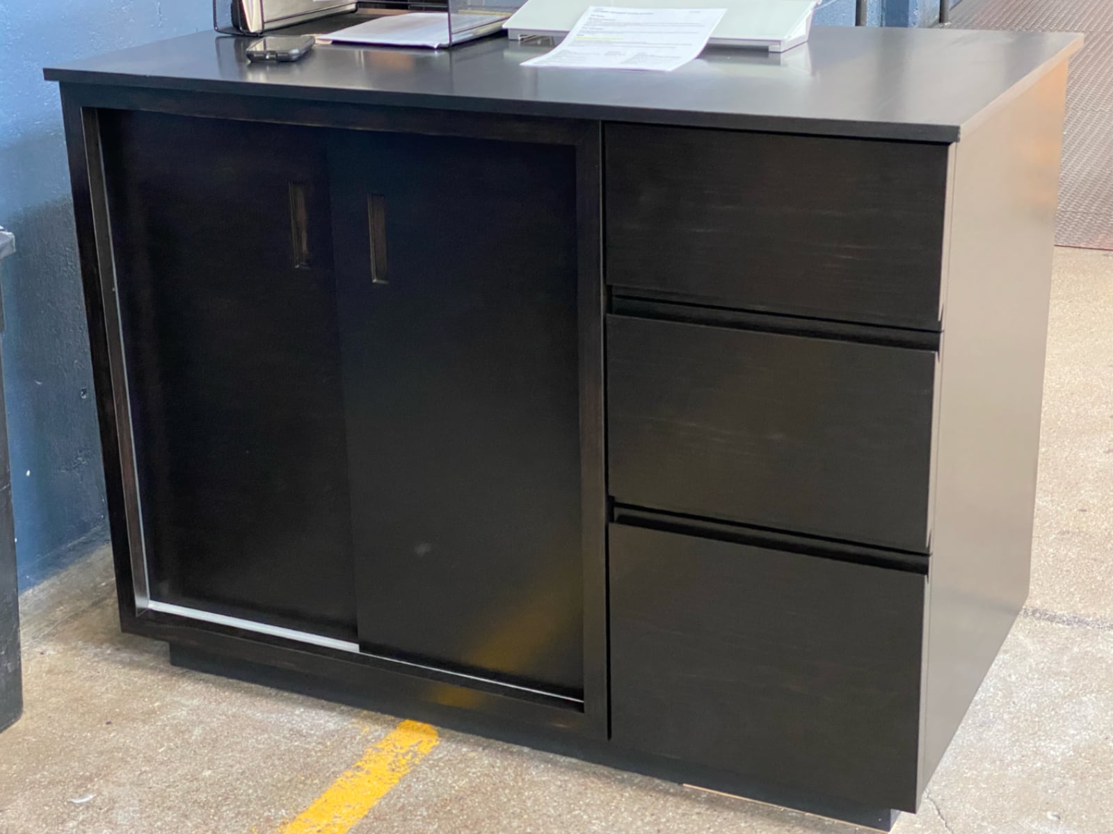 Host stand installed in the taproom prior to inlaid concrete countertop installation